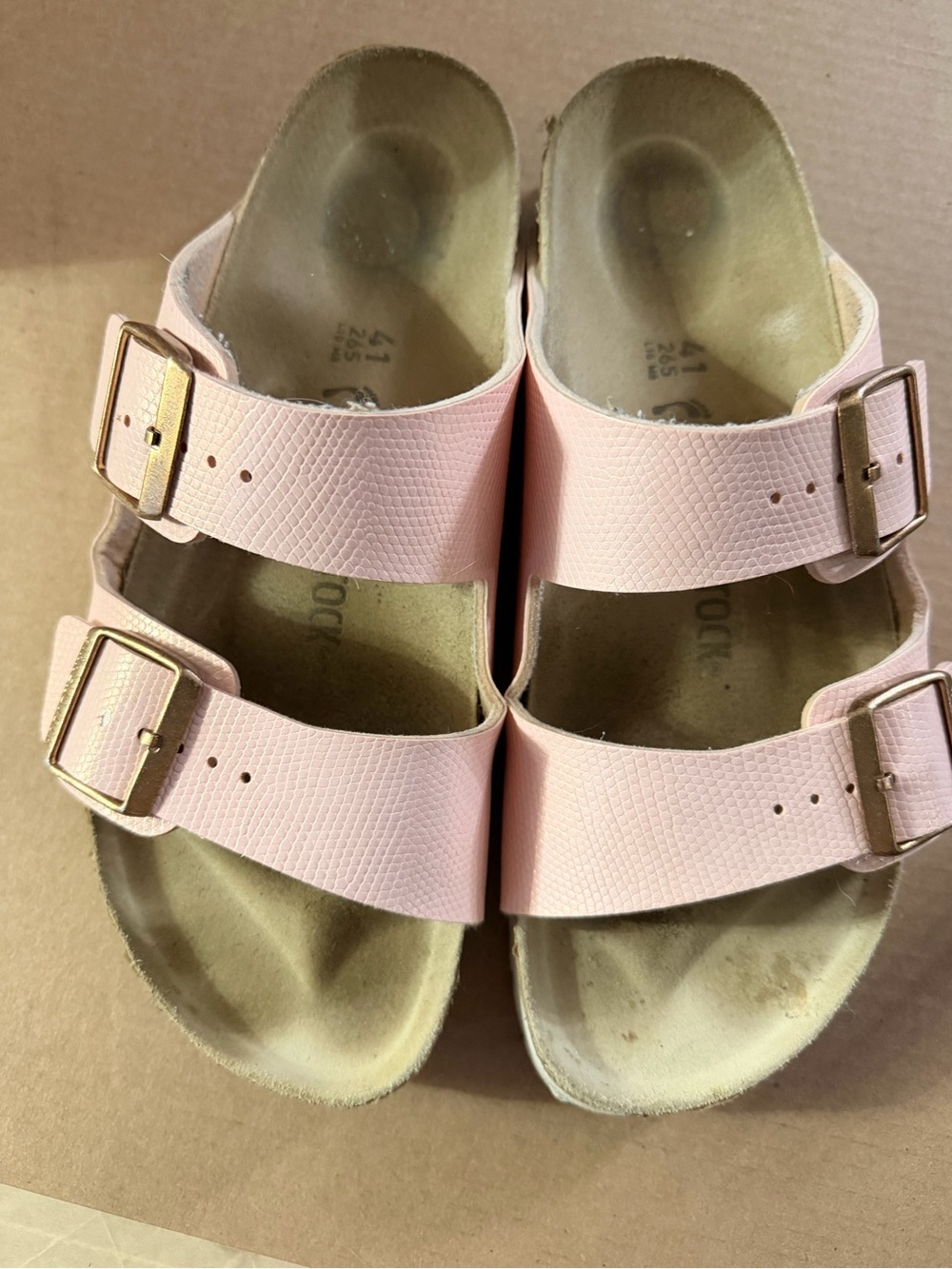 Birkenstock Women’s Pink Double Strap Sandals with Gold Buckles